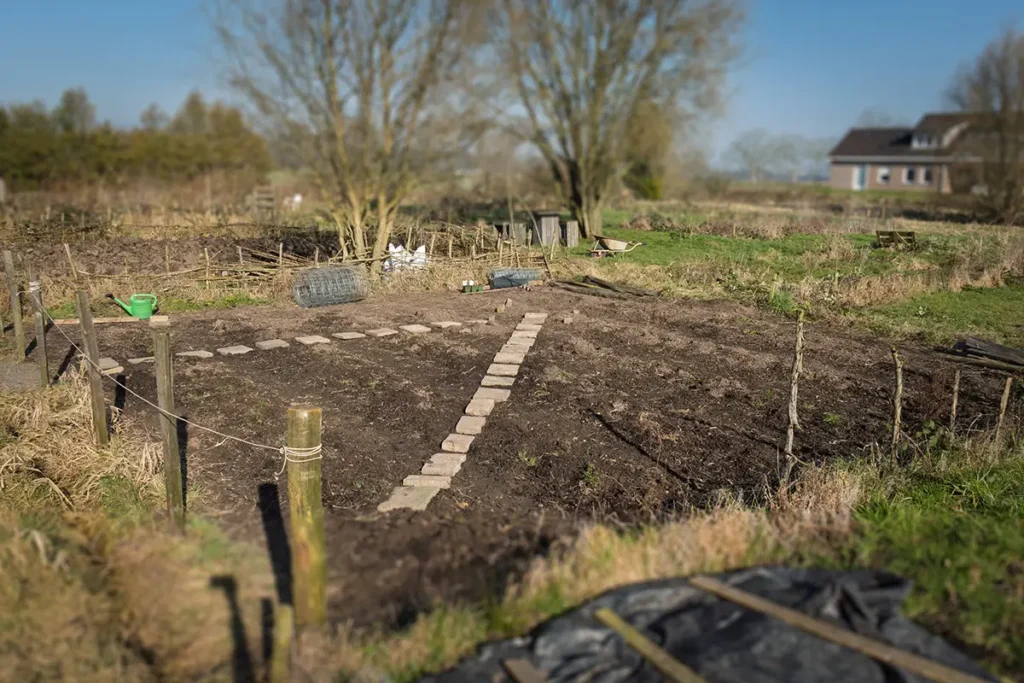 bare allotment with pavers